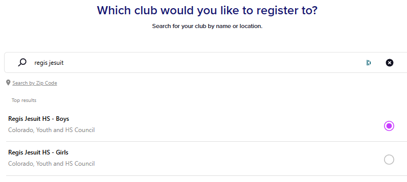 Searching for Regis Jesuit and selecting the Boys team